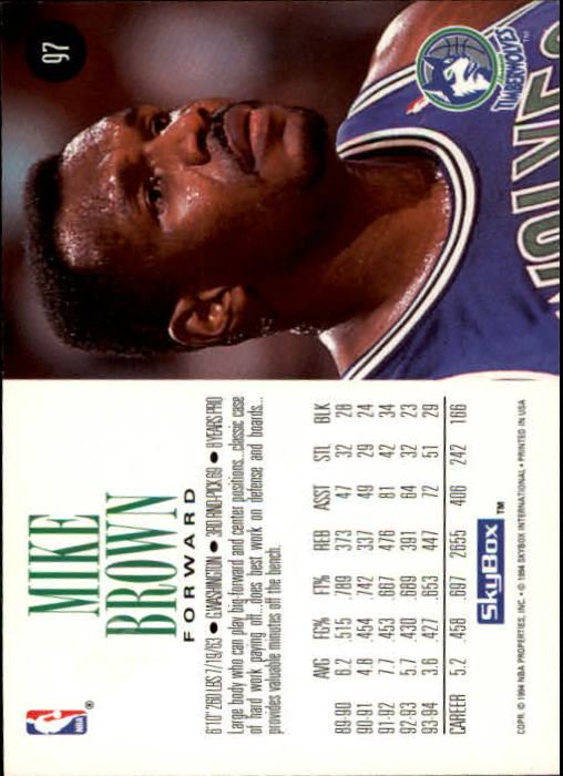 1994-95 SkyBox Premium #97 Mike Brown back image
