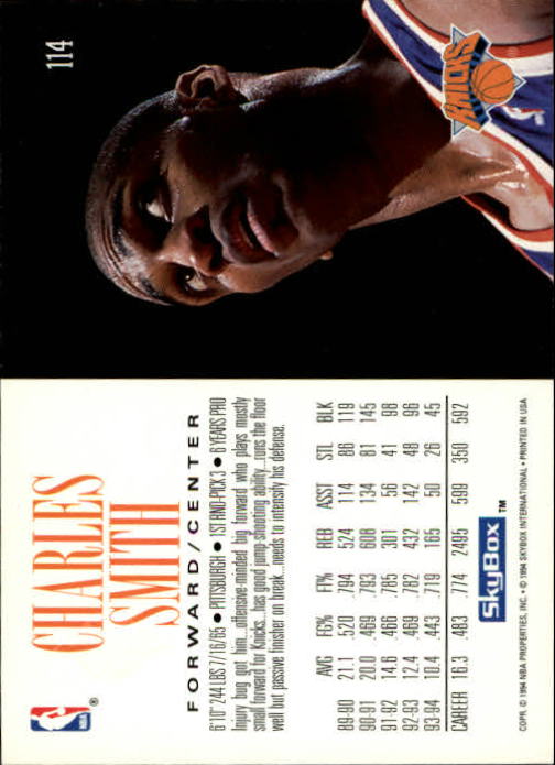 1994-95 SkyBox Premium #114 Charles Smith back image