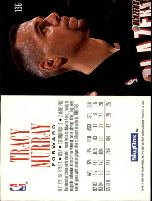 1994-95 SkyBox Premium #136 Tracy Murray back image