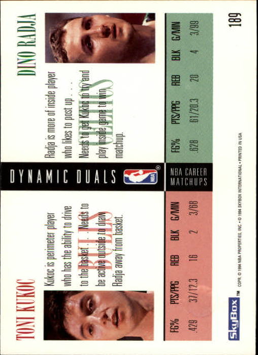 1994-95 SkyBox Premium #189 Toni Kukoc DD/Dino Radja back image