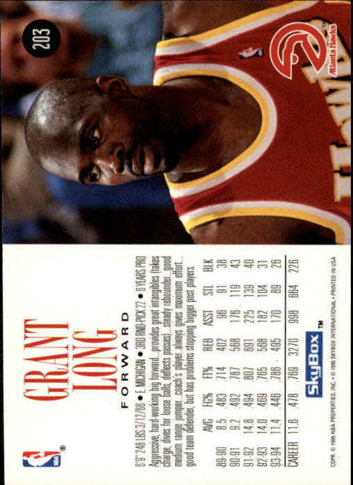 1994-95 SkyBox Premium #203 Grant Long back image