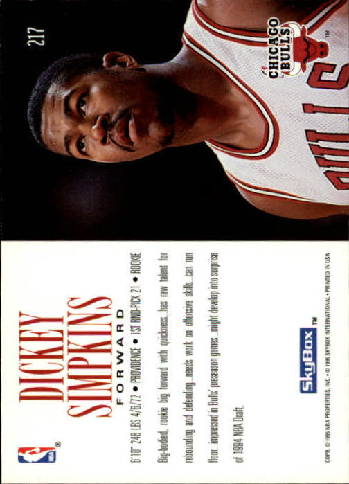 1994-95 SkyBox Premium #217 Dickey Simpkins RC back image