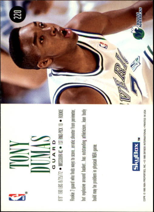 1994-95 SkyBox Premium #220 Tony Dumas RC back image