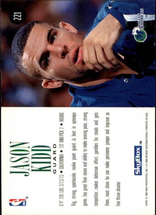 1994-95 SkyBox Premium #221 Jason Kidd RC back image