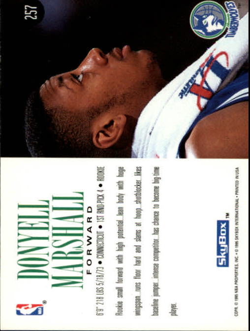 1994-95 SkyBox Premium #257 Donyell Marshall RC back image