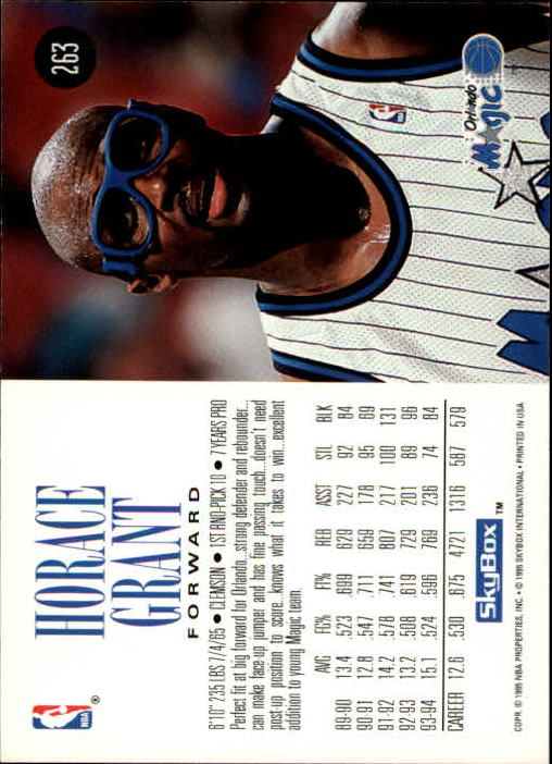1994-95 SkyBox Premium #263 Horace Grant back image