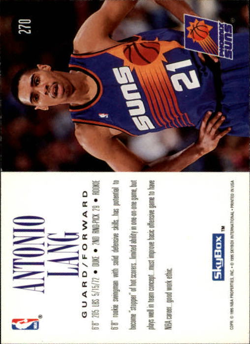 1994-95 SkyBox Premium #270 Antonio Lang RC back image
