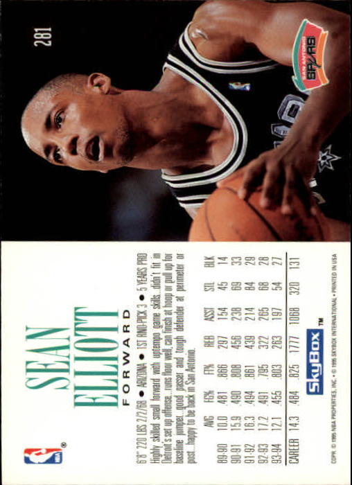 1994-95 SkyBox Premium #281 Sean Elliott back image