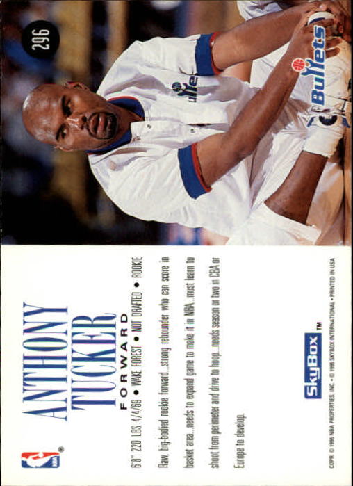 1994-95 SkyBox Premium #296 Anthony Tucker RC back image