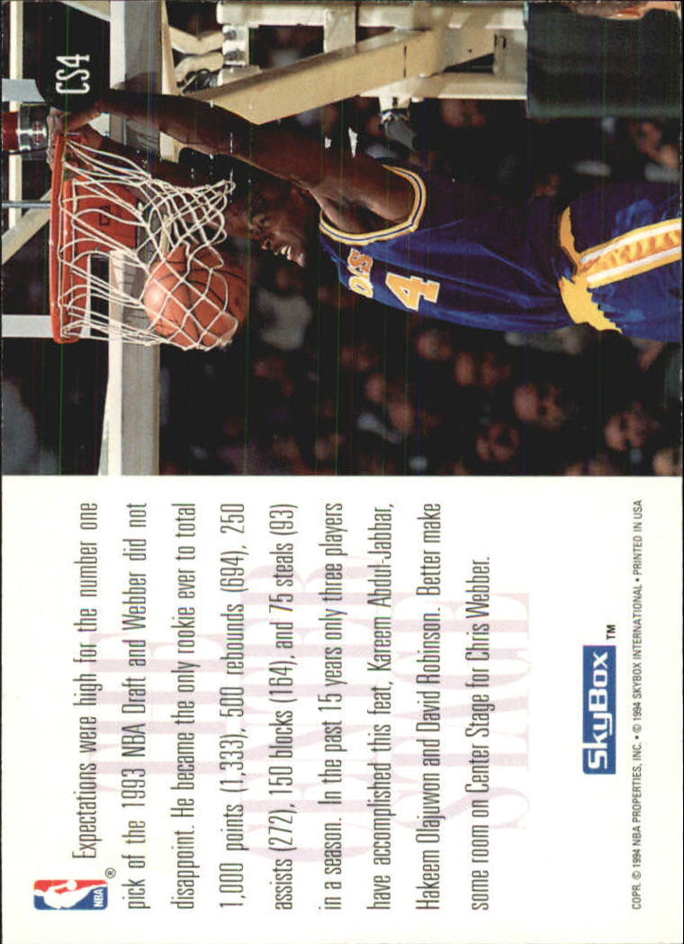 1994-95 SkyBox Premium Center Stage #CS4 Chris Webber back image