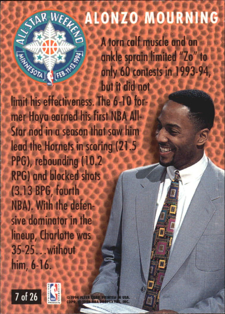 1994-95 Fleer All-Stars #7 Alonzo Mourning back image
