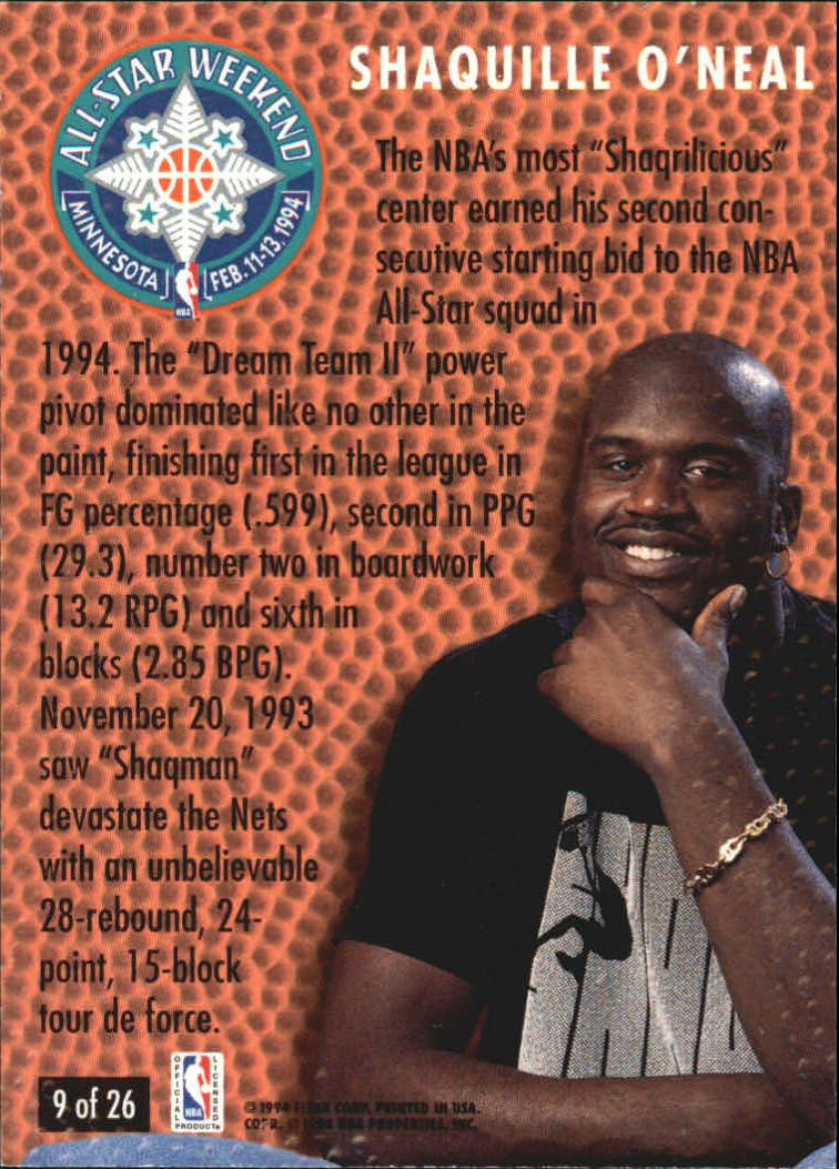 1994-95 Fleer All-Stars #9 Shaquille O'Neal back image