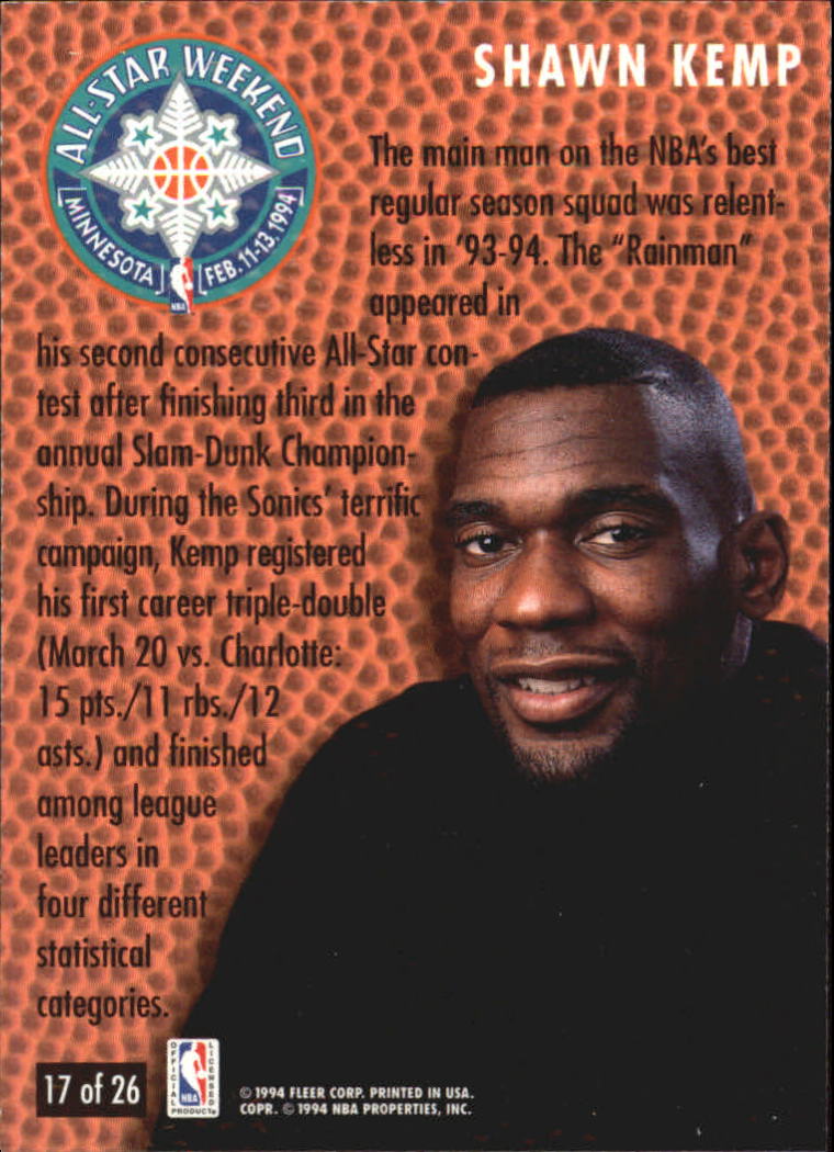 1994-95 Fleer All-Stars #17 Shawn Kemp back image