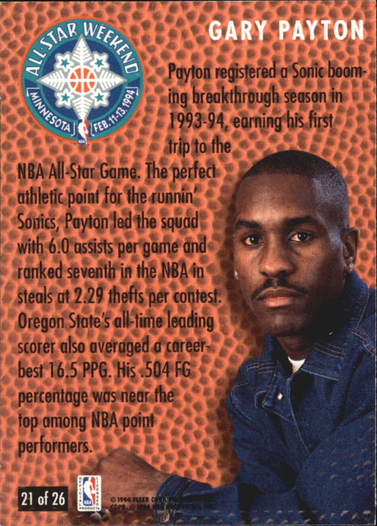 1994-95 Fleer All-Stars #21 Gary Payton back image