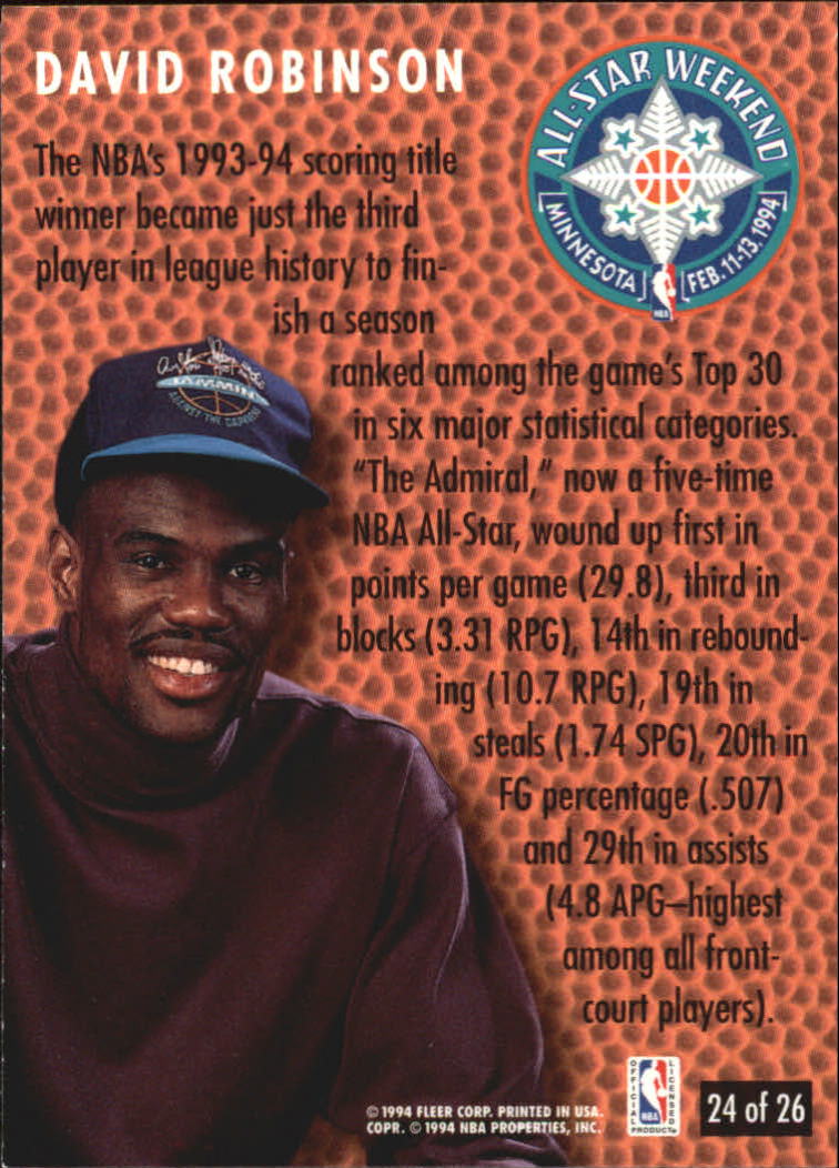 1994-95 Fleer All-Stars #24 David Robinson back image