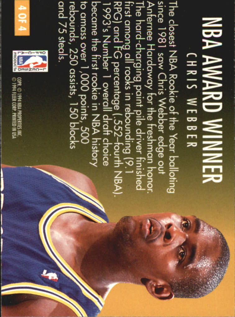 1994-95 Fleer Award Winners #4 Chris Webber back image