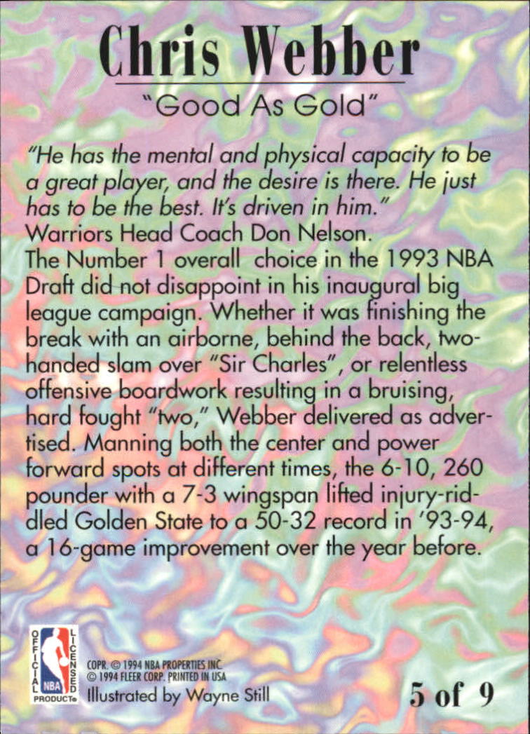 1994-95 Fleer Pro-Visions #5 Chris Webber back image
