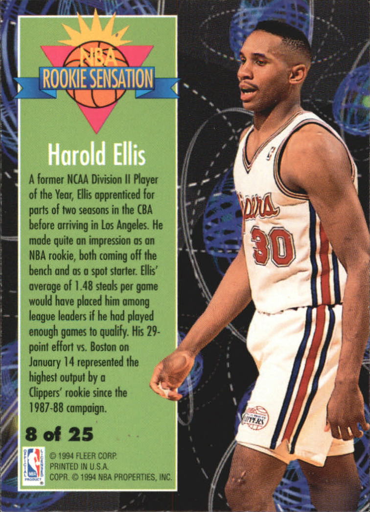 1994-95 Fleer Rookie Sensations #8 Harold Ellis back image