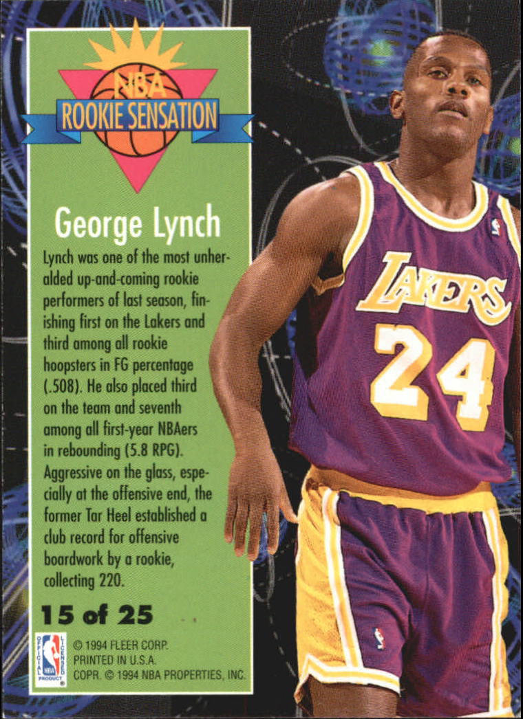 1994-95 Fleer Rookie Sensations #15 George Lynch back image