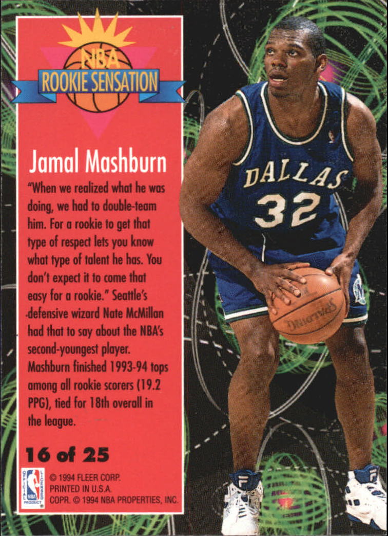 1994-95 Fleer Rookie Sensations #16 Jamal Mashburn back image