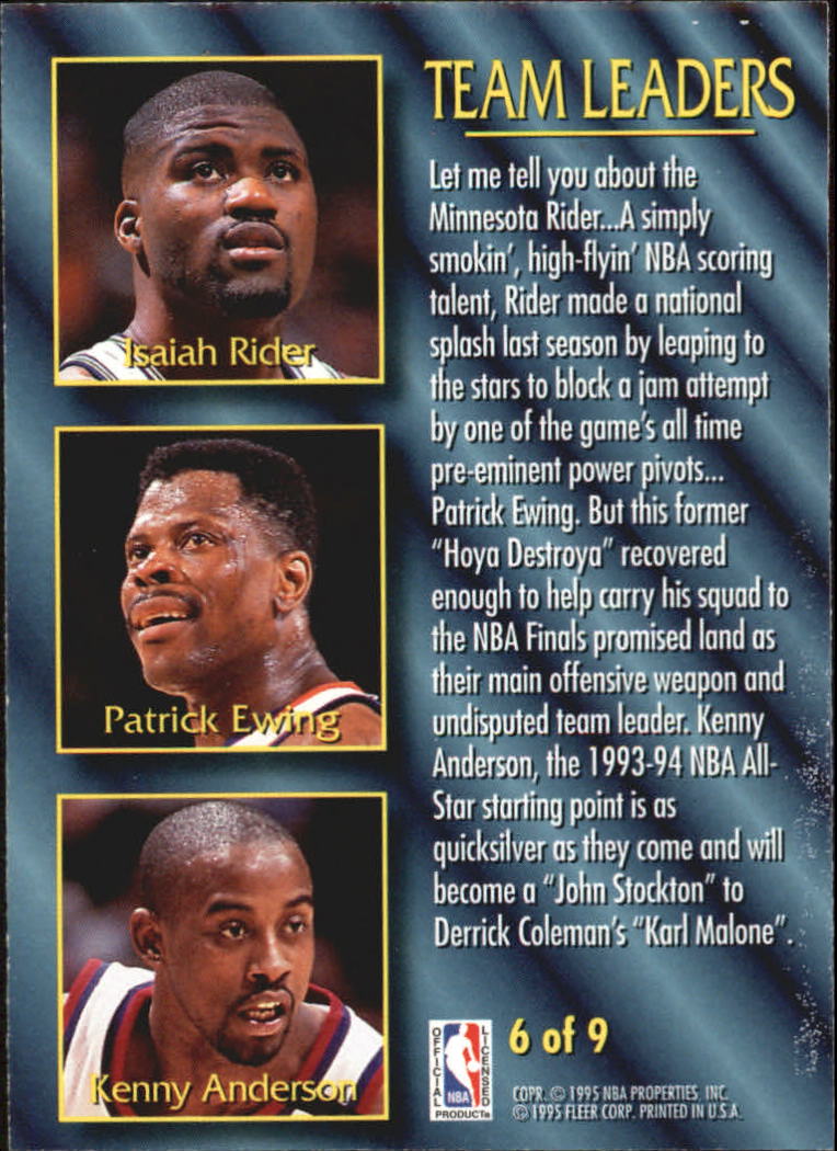 1994-95 Fleer Team Leaders #6 Isaiah Rider/Kenny Anderson/Patrick Ewing back image