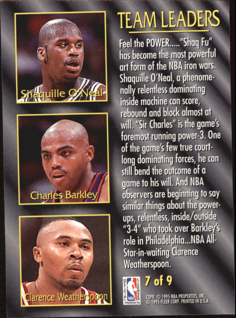 1994-95 Fleer Team Leaders #7 Shaquille O'Neal/Clarence Weatherspoon/Charles Barkley back image