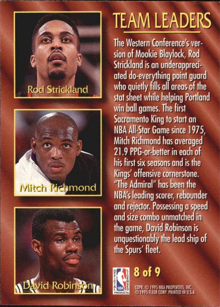 1994-95 Fleer Team Leaders #8 Rod Strickland/Mitch Richmond/David Robinson back image