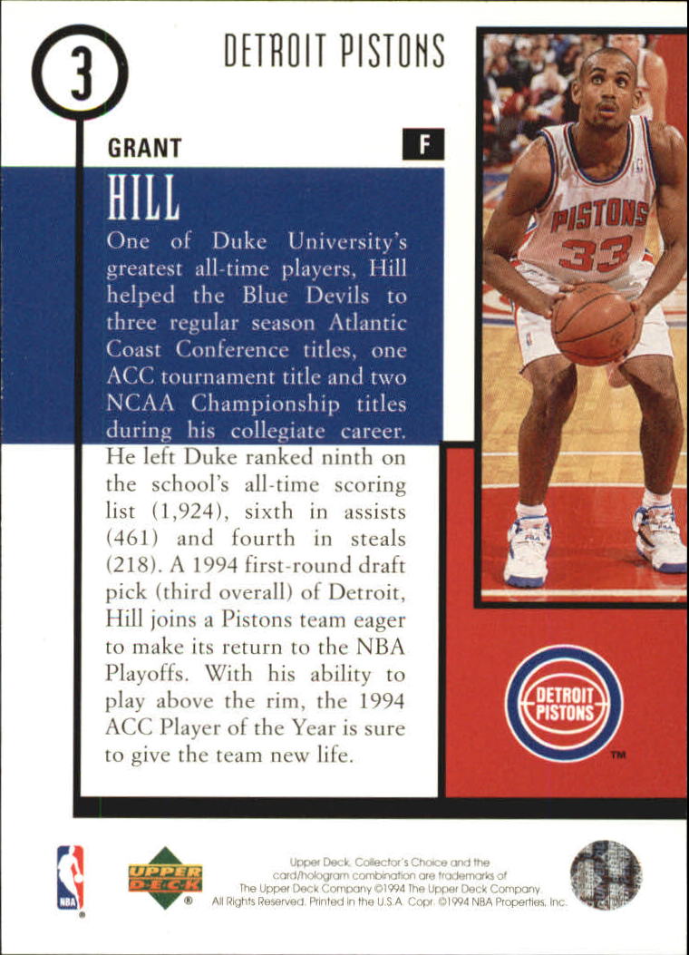 1994-95 Collector's Choice Draft Trade #3 Grant Hill back image