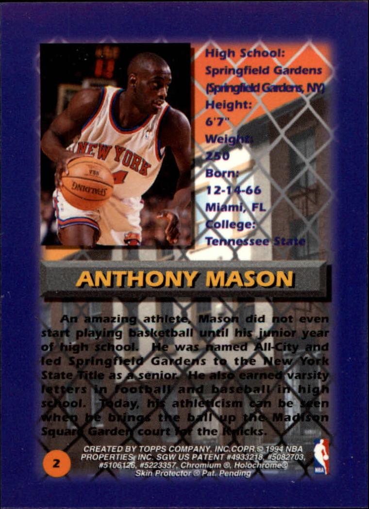 1994-95 Finest #2 Anthony Mason CY back image