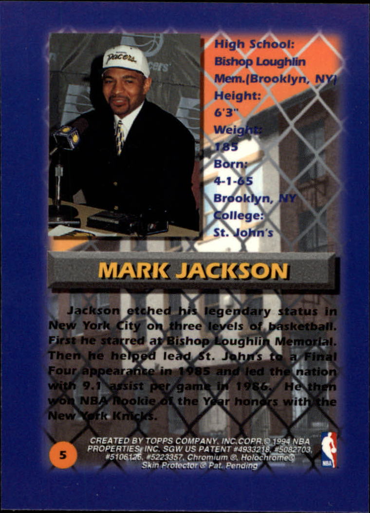 1994-95 Finest #5 Mark Jackson CY back image
