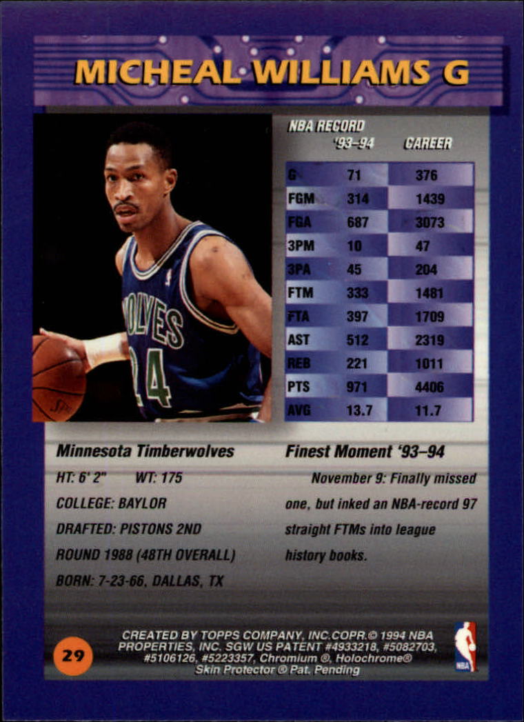 1994-95 Finest #29 Micheal Williams back image