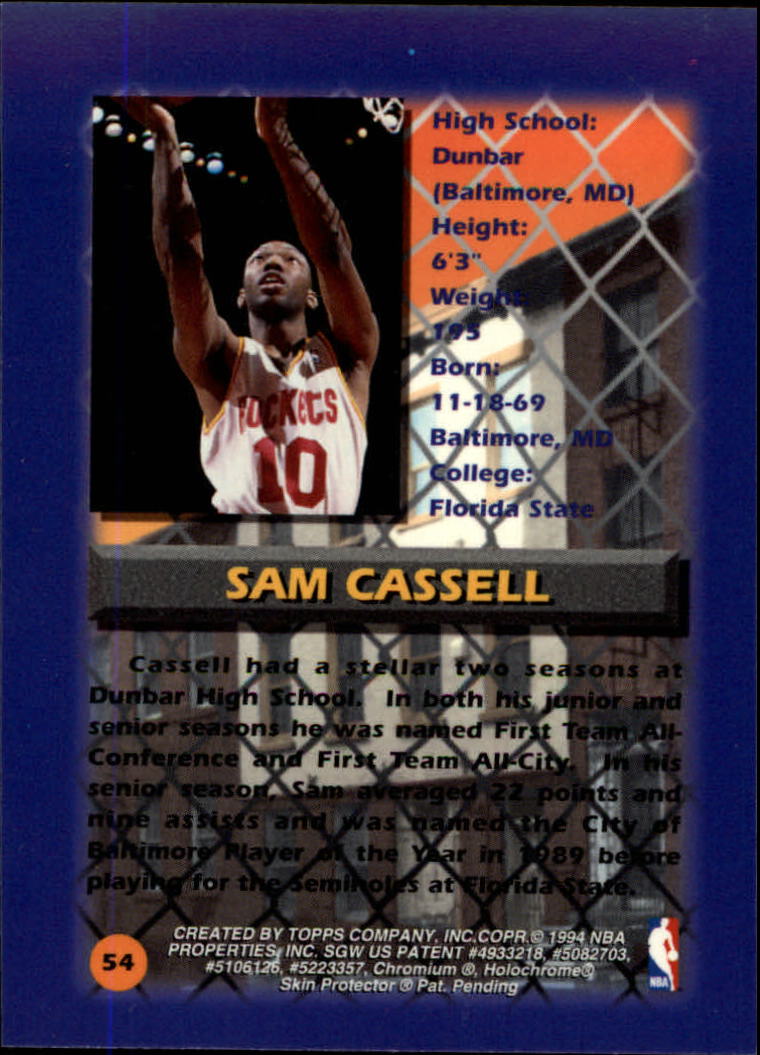 1994-95 Finest #54 Sam Cassell CY back image