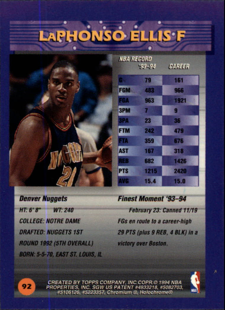 1994-95 Finest #92 LaPhonso Ellis back image