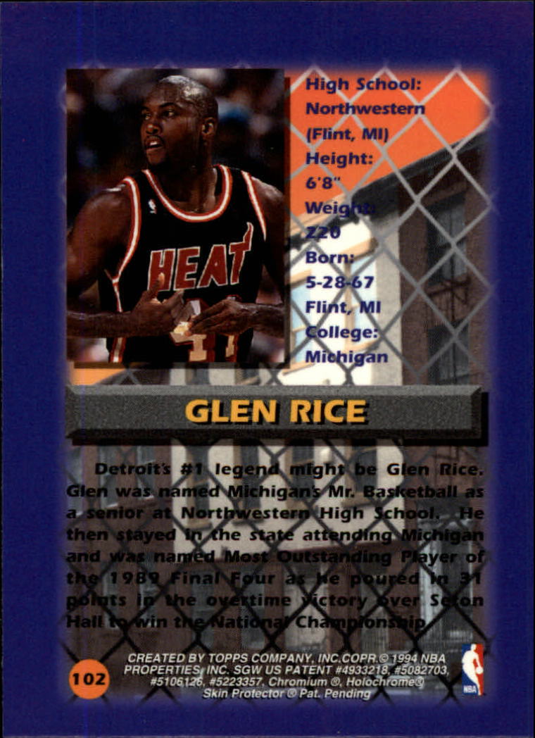 1994-95 Finest #102 Glen Rice CY back image