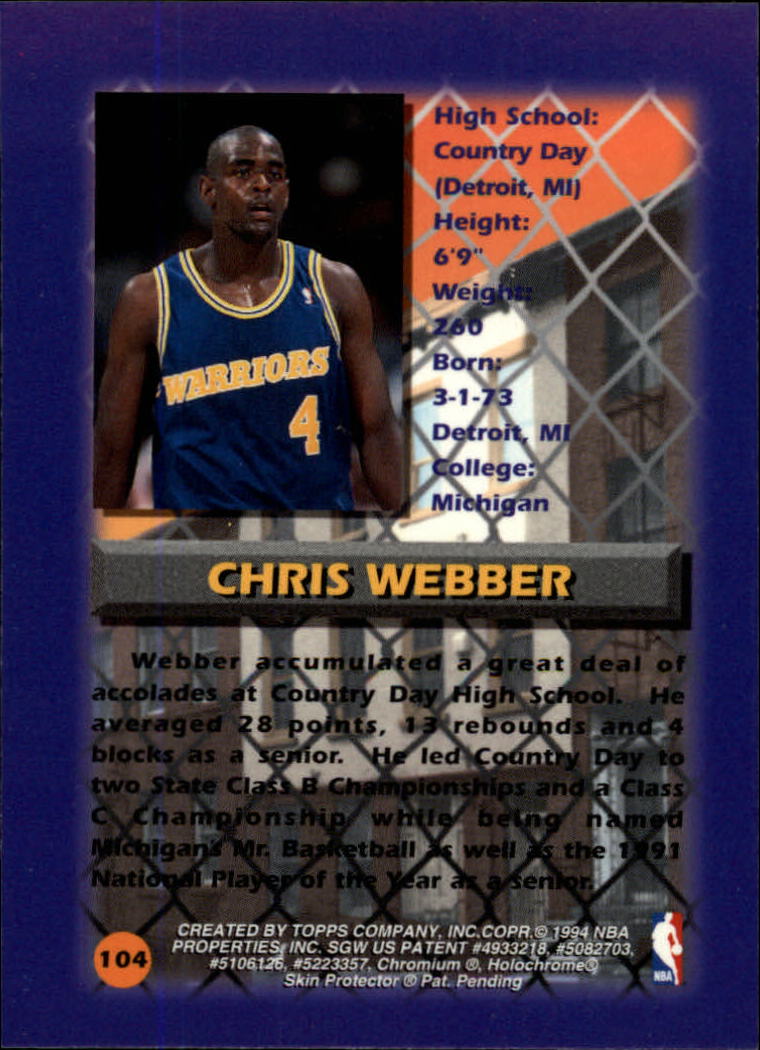 1994-95 Finest #104 Chris Webber CY back image