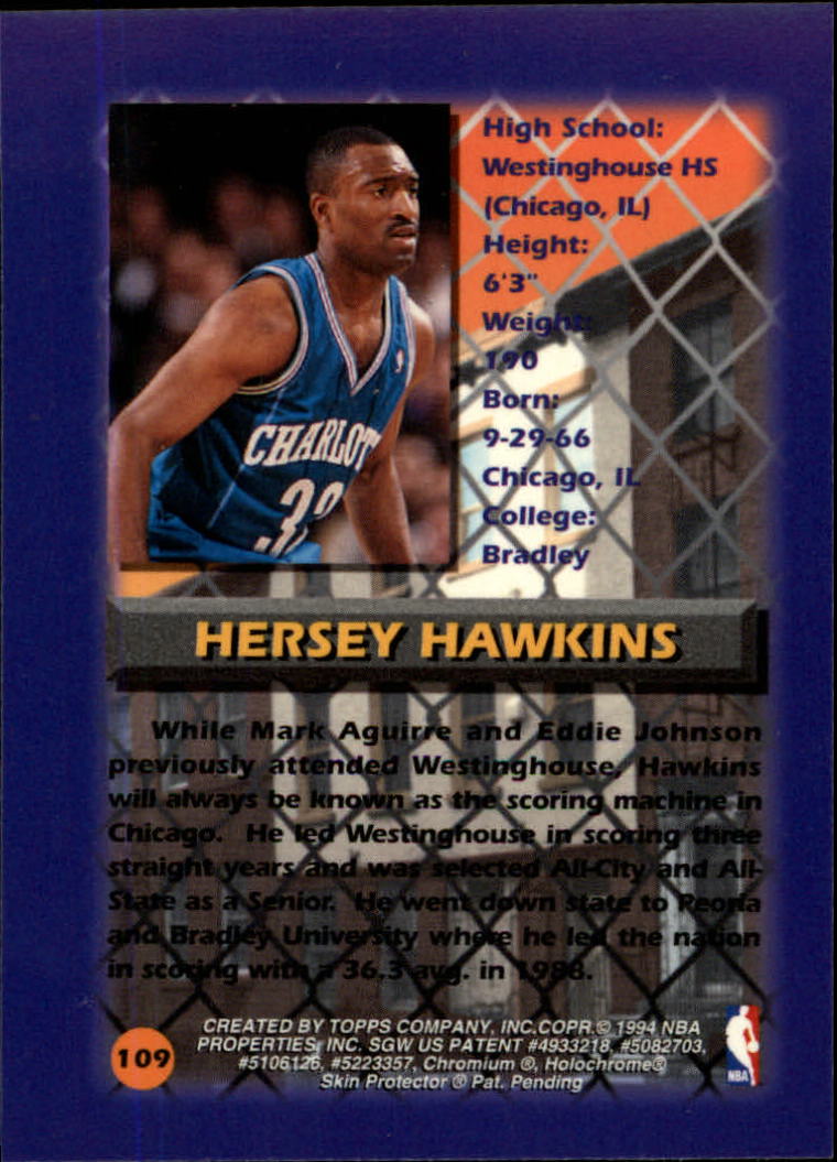 1994-95 Finest #109 Hersey Hawkins CY back image