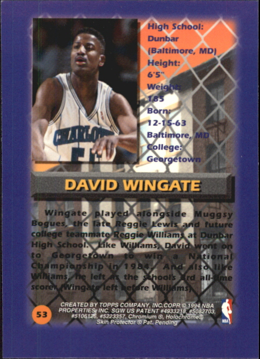 1994-95 Finest Refractors #53 David Wingate CY back image