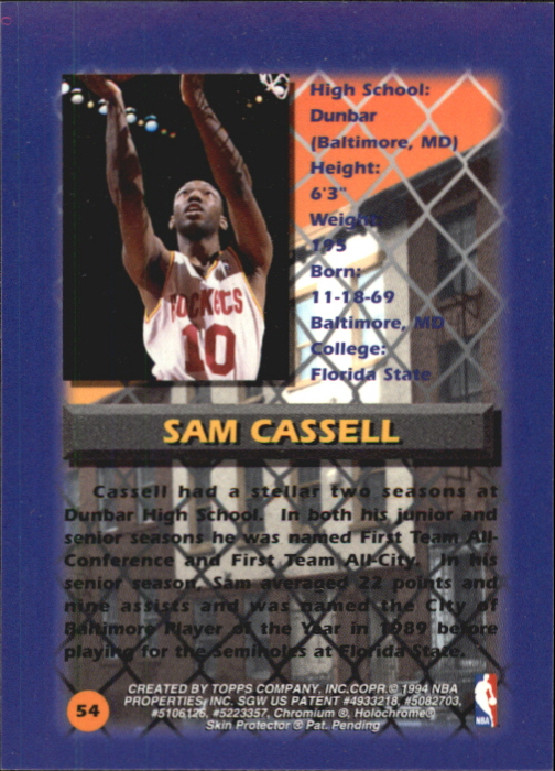 1994-95 Finest Refractors #54 Sam Cassell CY back image