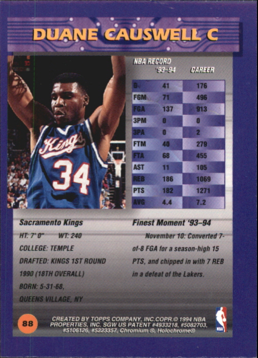 1994-95 Finest Refractors #88 Duane Causwell back image
