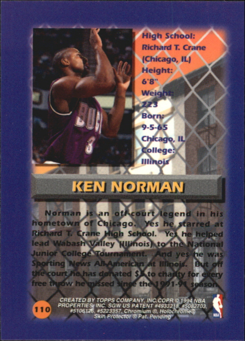 1994-95 Finest Refractors #110 Ken Norman CY back image