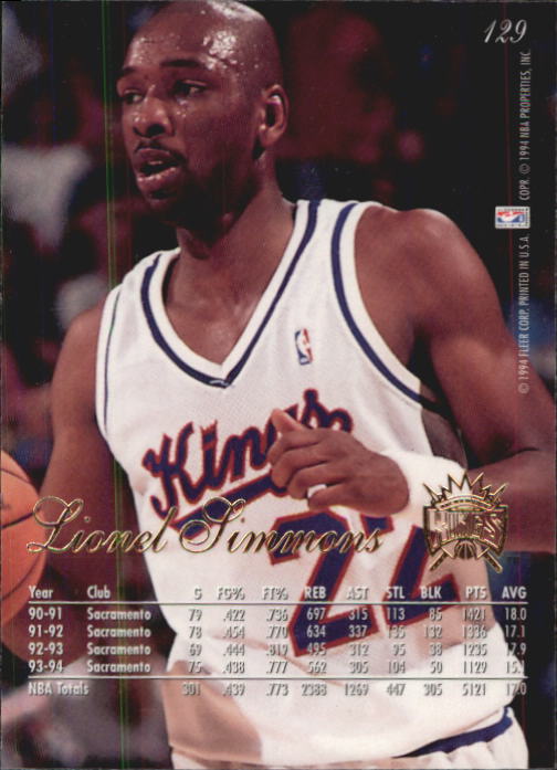 1994-95 Flair #129 Lionel Simmons back image