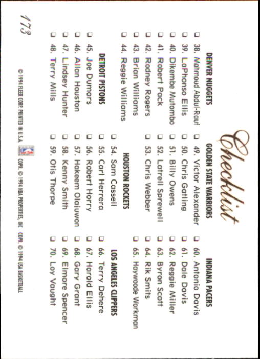 1994-95 Flair #173 Checklist back image