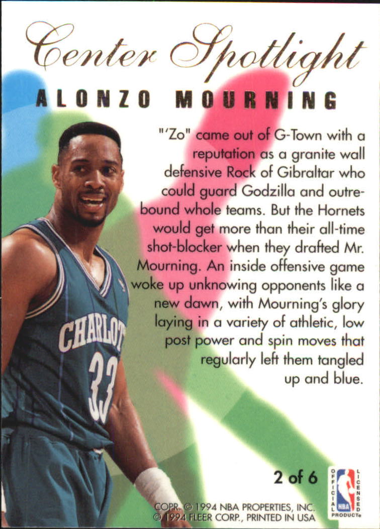 1994-95 Flair Center Spotlight #2 Alonzo Mourning back image