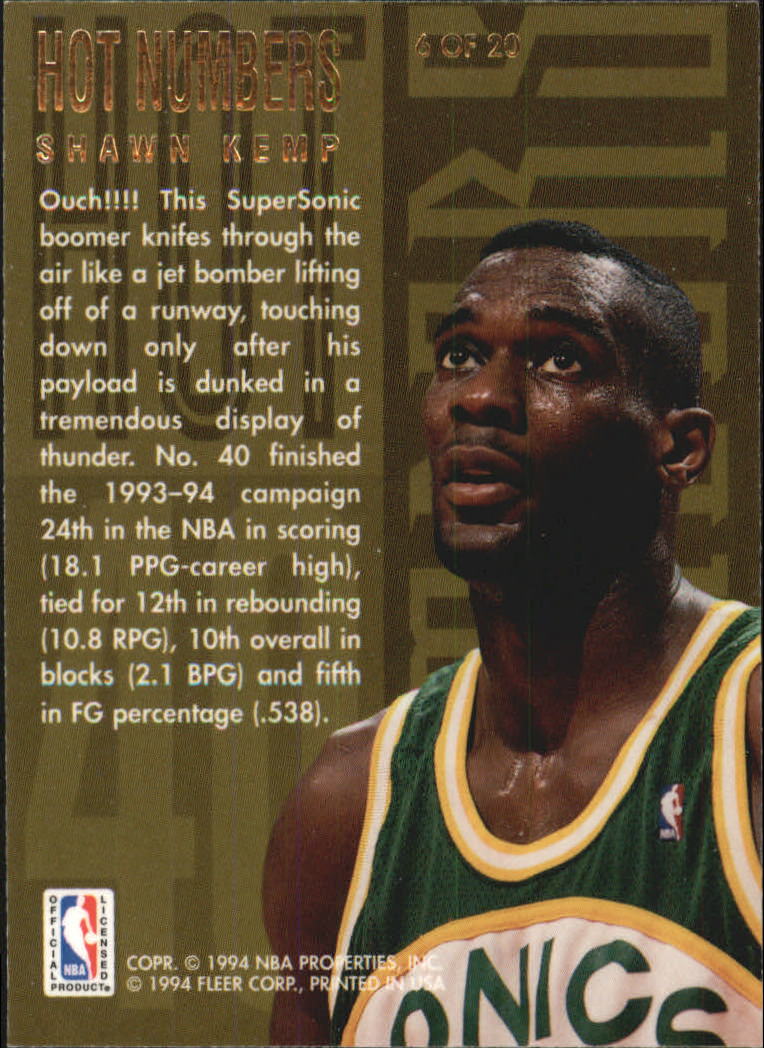 1994-95 Flair Hot Numbers #6 Shawn Kemp back image