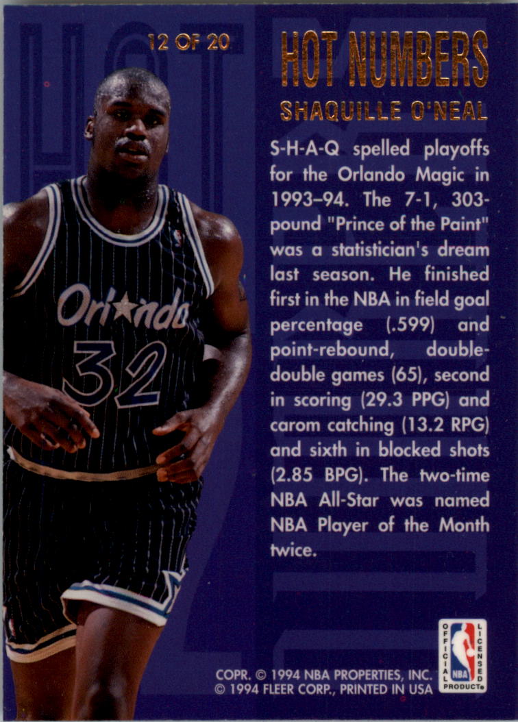 1994-95 Flair Hot Numbers #12 Shaquille O'Neal back image