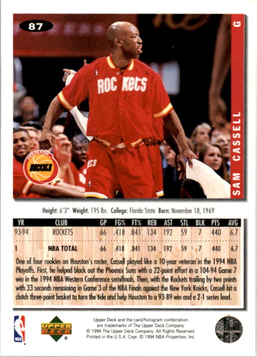 1994-95 Collector's Choice #87 Sam Cassell back image