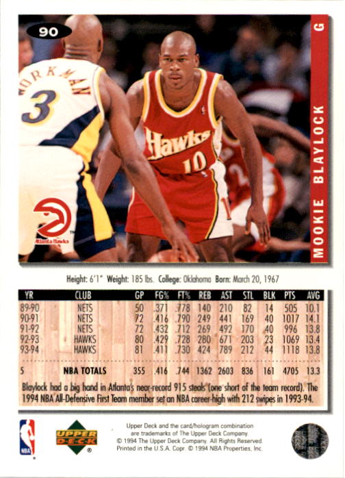 1994-95 Collector's Choice #90 Mookie Blaylock back image