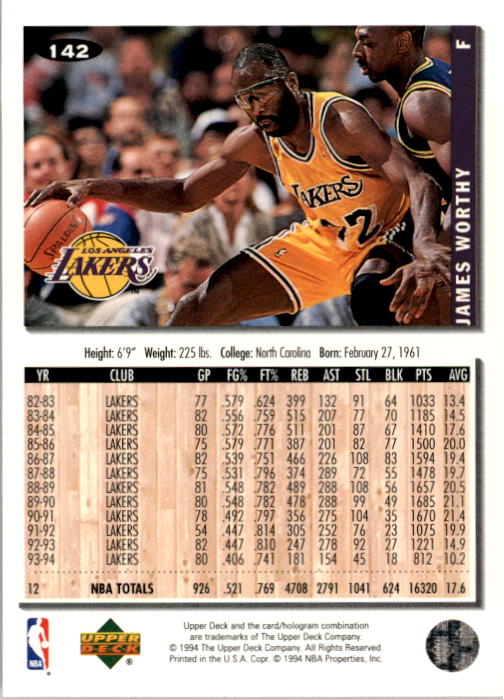 1994-95 Collector's Choice #142 James Worthy back image