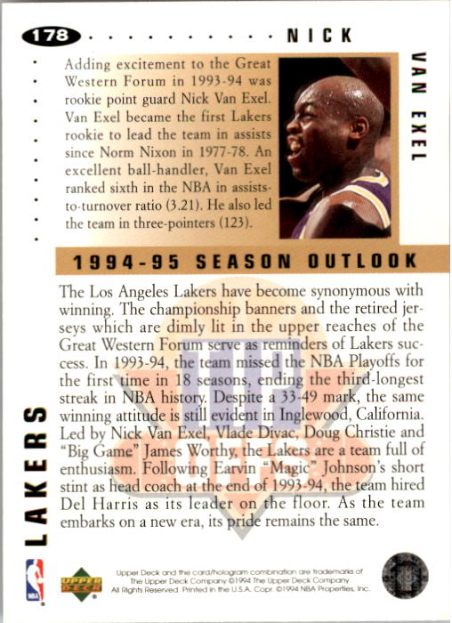 1994-95 Collector's Choice #178 Nick Van Exel TO back image