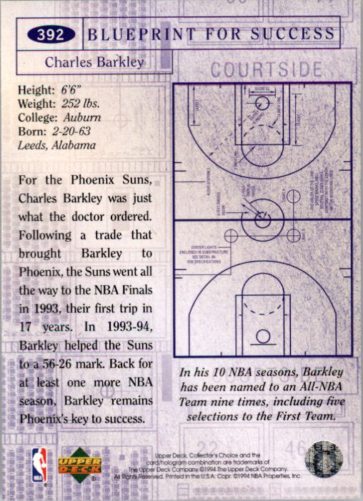 1994-95 Collector's Choice #392 Charles Barkley BP back image
